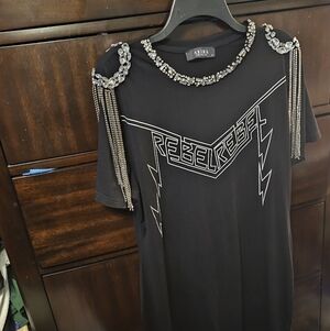 AKIRA Black Dress with Rhinestone Chain Embellishments